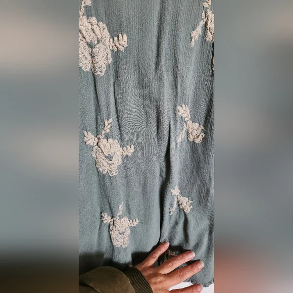 Free People Small Emmas Embroidery Sage Green Cocktail Dress Mini Long Sleeve - Picture 6 of 12